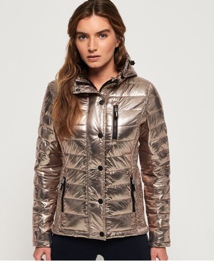 Superdry Fuji Slim Double Cipzár Hooded Női Kabát Rózsaszín/Arany/Metal | HSXDO5270